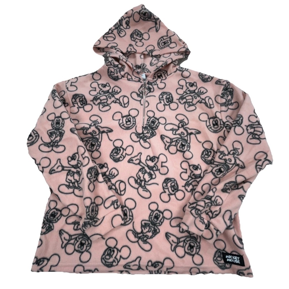 Disney Hoodie Girls XL Pink Fleece Pull Over Sweater Mickey Mouse AOP Jacket